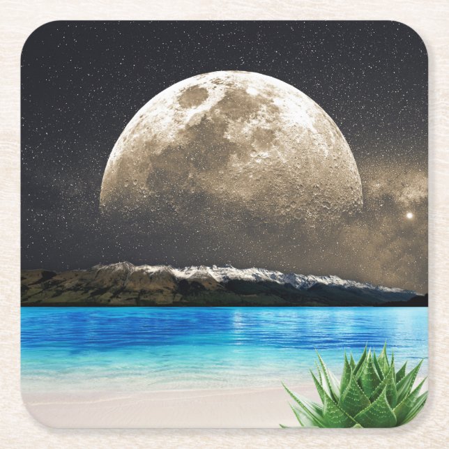 Mond und Strand Rechteckiger Pappuntersetzer (Vorderseite)