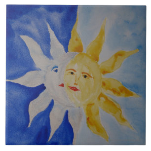 Mond und Sun-Aquarell Fliese