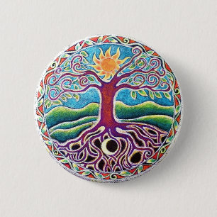 Mond und Sun-Baum des Leben-Mandala-Knopfes Button