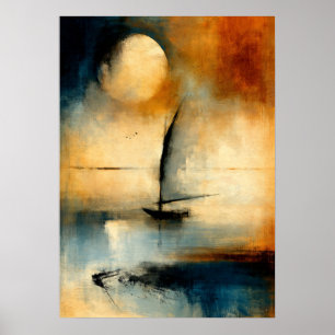 Mond Wasen japanische Sumi-E-Abstraktes Boots-Wand Poster
