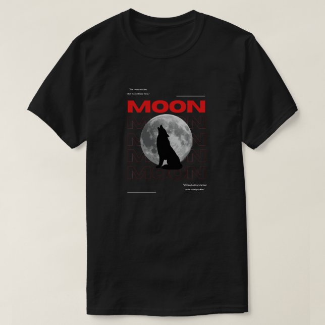 Mond Wolf Grafik Schwarz Ästhetik T-Shirt (Design vorne)