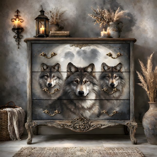 Mond-Wolf-Rudel-Dekupage Seidenpapier (Lunar Wolf Pack Decoupage Tissue Paper)