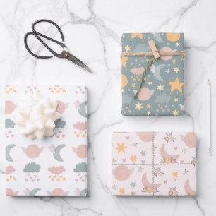 Mond Wolken Sterne Geschenkpapier, Himmels Wrap Geschenkpapier Set
