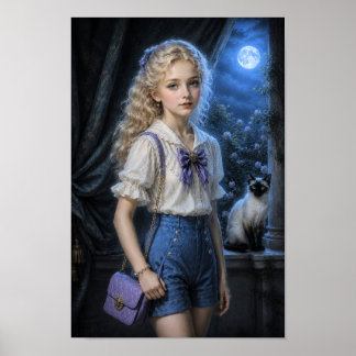 Mondabend mit träumerischem Mädchen Poster