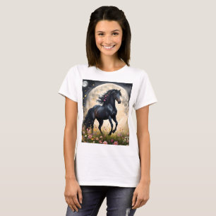Mondäne Eleganz: Schwarzes Fantasy-Pferd mit Mond T-Shirt