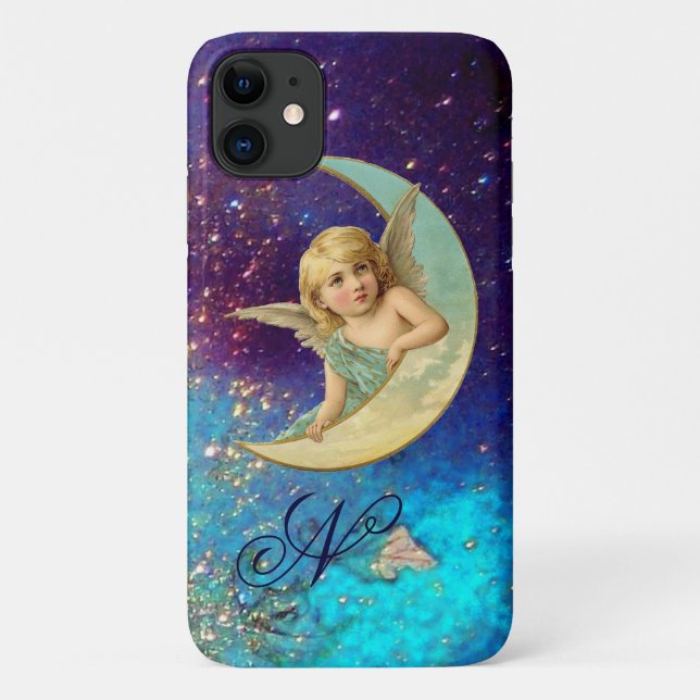 MONDANGEL IN BLUE GOLD GLITZERN Monogramm Case-Mate iPhone Hülle (Rückseite)
