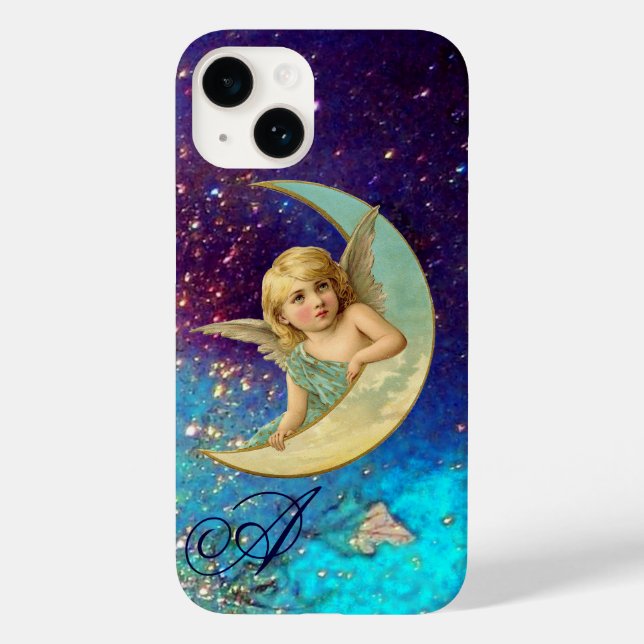 MONDANGEL IN BLUE GOLD GLITZERN Monogramm Case-Mate iPhone Hülle (Rückseite)