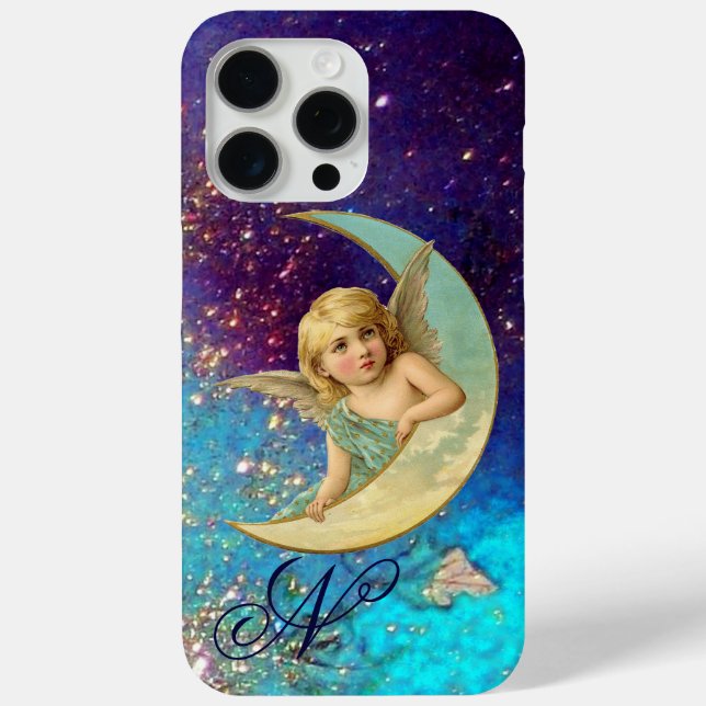 MONDANGEL IN BLUE GOLD GLITZERN Monogramm Case-Mate iPhone Hülle (Rückseite)