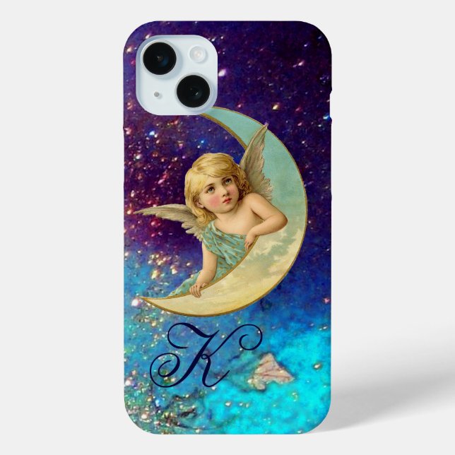 MONDANGEL IN BLUE GOLD GLITZERN Monogramm Case-Mate iPhone Hülle (Rückseite)