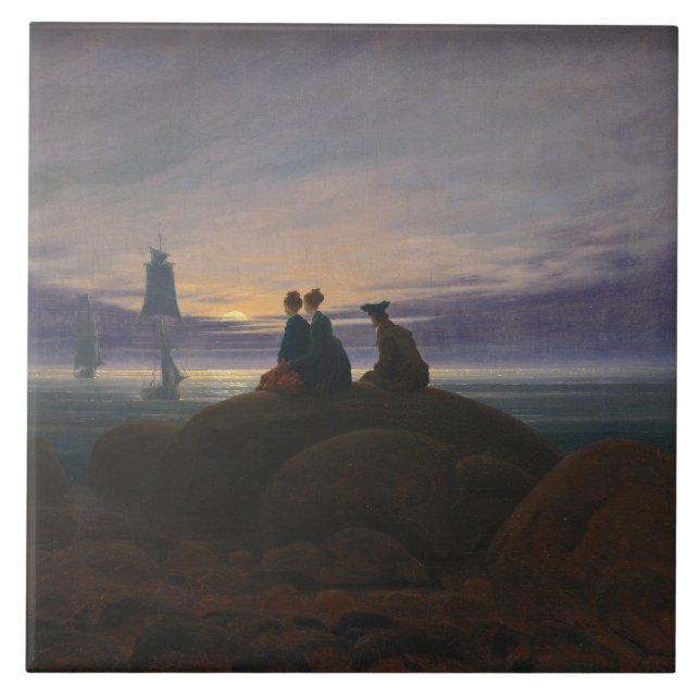 Mondaufgang am Meer (von Caspar David Friedrich) Fliese (Vorderseite)