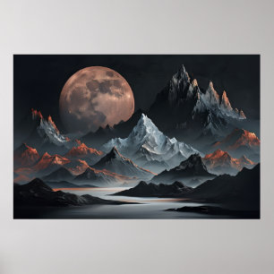 Mondaufstieg über Alien-Gipfeln - Surreal Mountain Poster