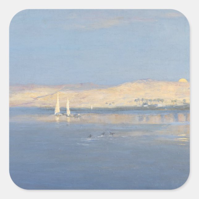 Mondaufstieg über dem Nil Quadratischer Aufkleber (Vorderseite)