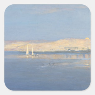 Mondaufstieg über dem Nil Quadratischer Aufkleber