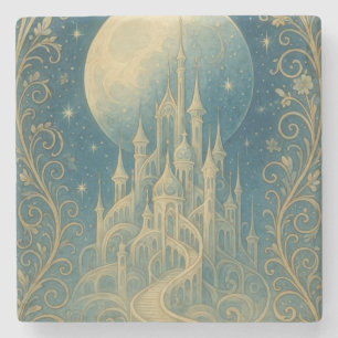 Mondbeglanztes Fantasy-Schloss Vintage Art Nouve Steinuntersetzer