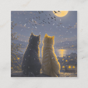 Mondbegleiter – Zwei Katzen unter dem Vollmond Quadratische Visitenkarte