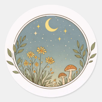 Mondbeglückter Gartenkreis-Design  Runder Aufkleber