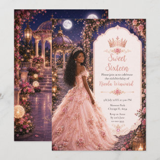 Mondbeglühte Rosa-Garten-Sweet-Sixteen-Feier Einladung