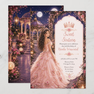Mondbeglühte Rosa-Garten-Sweet-Sixteen-Party Einladung