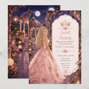 Mondbeglühte Roségarten-Sweet-Sixteen-Feier Einladung