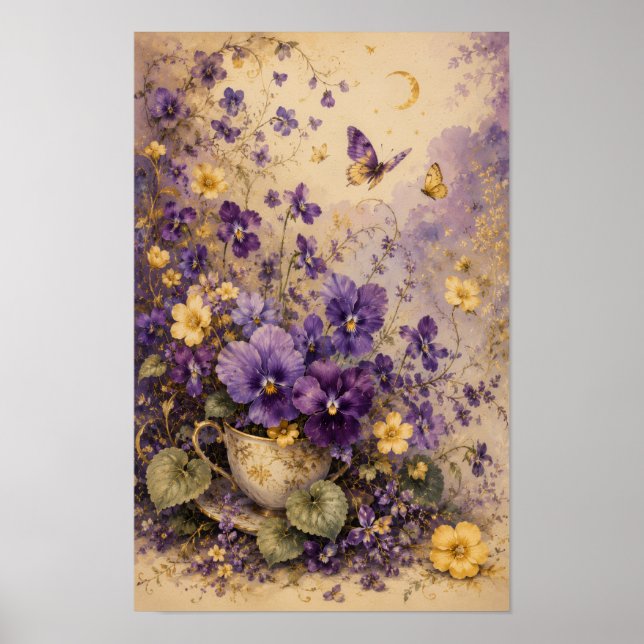 MONDBESCHEINTETER VIOLETTTER TEE-GARTEN-KUNST POSTER (Vorne)