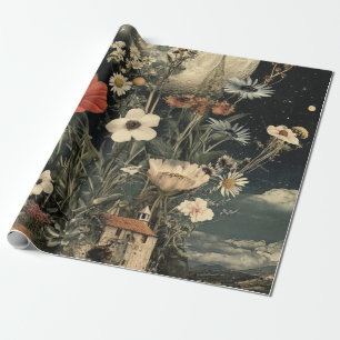 Mondbeschienene Blüten über rustikalen Charme Geschenkpapier