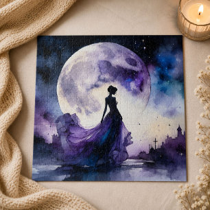 Mondbeschienene Dame in lila Kleid Fantasy-Kunst Puzzle