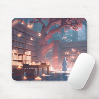 Mondbeschienene Eulenbibliotheks-Schreibtischmatte Mousepad