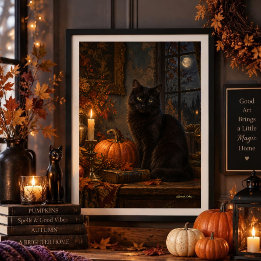 Mondbeschienene gotische schwarze Katze Herbst Fei Poster