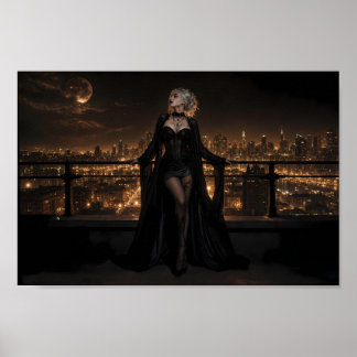 Mondbeschienene gotische Skyline-Eleganz-Kunstpost Poster