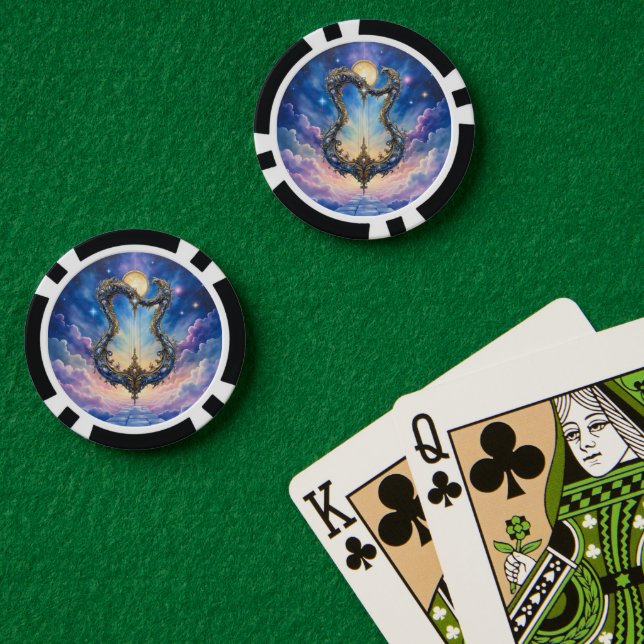 Mondbeschienene himmlische Harfe – Träumerische ko Pokerchips (Pokertisch (doppelt))