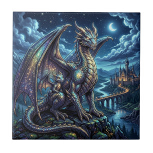 Mondbeschienene himmlische Vater-und-Sohn-Drachen Fliese