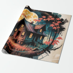 Mondbeschienene Hütte Japanischer Wald Kunst (3) Geschenkpapier