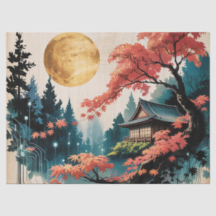 Mondbeschienene Hütte Japanischer Wald Kunst (4) Seidenpapier