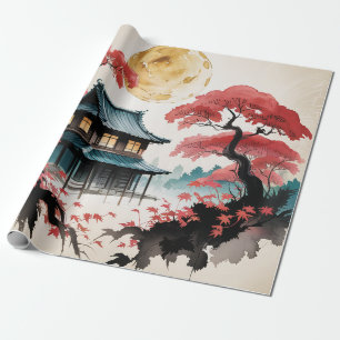 Mondbeschienene Hütte Japanischer Wald Kunst (5) Geschenkpapier