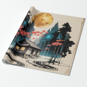 Mondbeschienene Hütte Japanischer Wald Kunst (9) Geschenkpapier