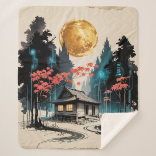 Mondbeschienene Hütte Japanischer Wald Kunst (9) Sherpadecke