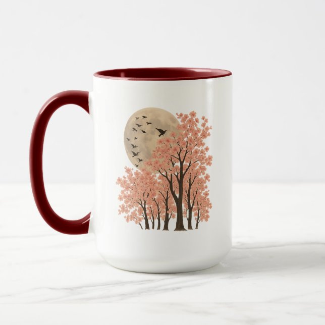 Mondbeschienene Kirschblütenbäume Natur Kunst Comb Tasse (Links)