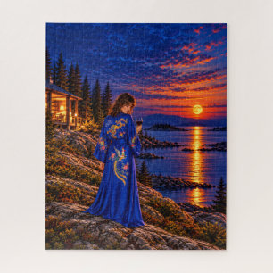 Mondbeschienene Küste-Cobalt Seidenrobe Puzzle