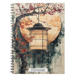 Mondbeschienene Laterne Sumi-E Aquarell (2) Notizblock