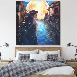 Mondbeschienene Muse in Venedig – Fantasy-Leinwand Leinwanddruck