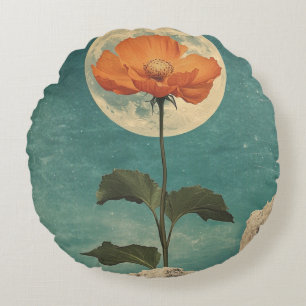 Mondbeschienene Orange Blüte - Vintage Boho Charme Rundes Kissen