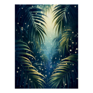 Mondbeschienene Palmwedel mit Glühwürmchen, Aquare Poster