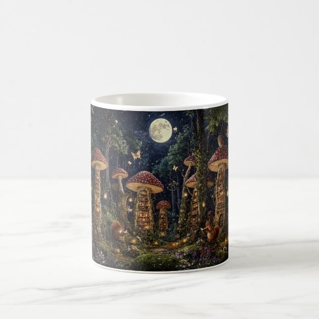 Mondbeschienene Pilzbibliothek Fantasy-Kunst Kaffeetasse (Mittel)