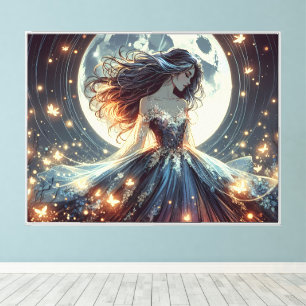 Mondbeschienene Schmetterlingsverzauberin Fantasy Leinwanddruck