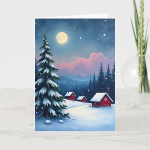 Mondbeschienene Schneehütten-Weihnachtskarte Karte