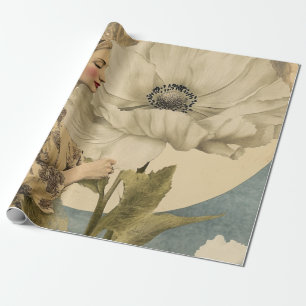 Mondbeschienene Schönheit – Frau mit weißer Blume  Geschenkpapier