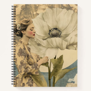 Mondbeschienene Schönheit – Frau mit weißer Blume Notizbuch