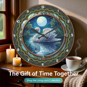 Mondbeschienene Schwanen-Glasmalerei Große Wanduhr
