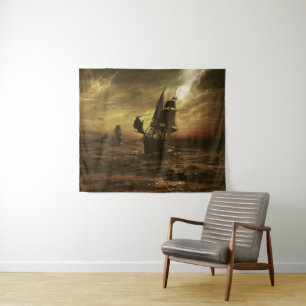 Mondbeschienene Seereise - Maritime Kunst Wandteppich