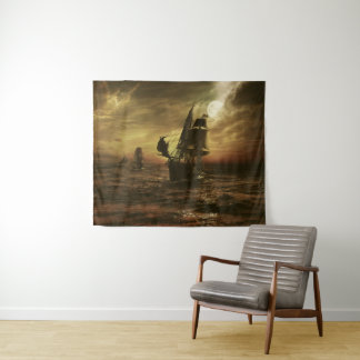 Mondbeschienene Seereise - Maritime Kunst Wandteppich